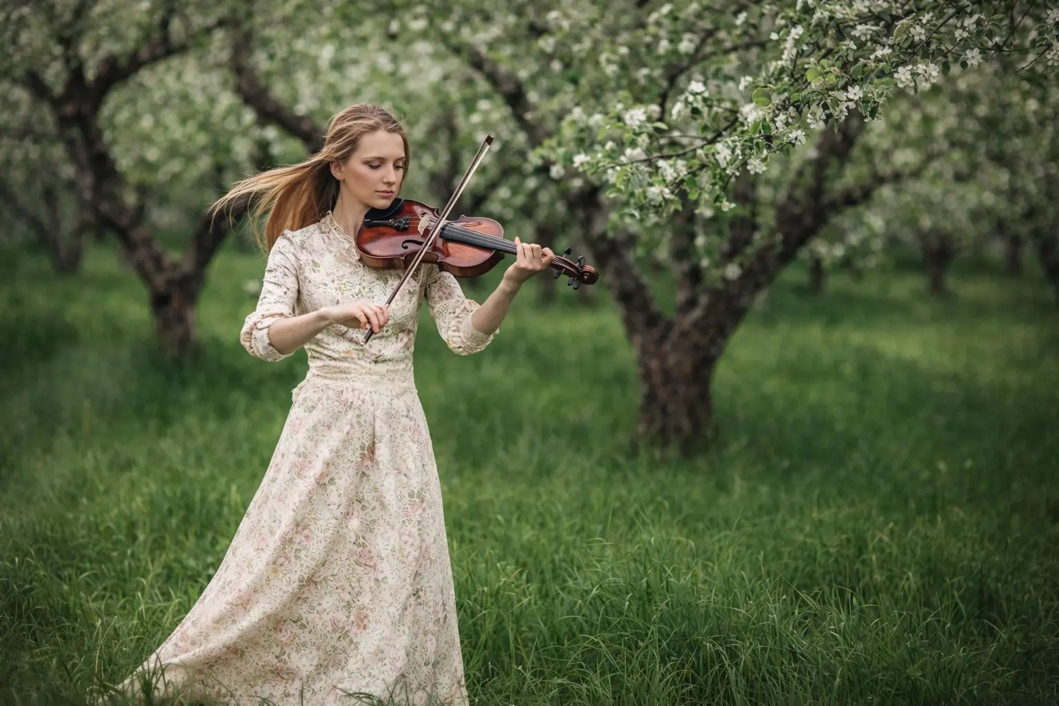 Welcoming portrait of Mila with violin